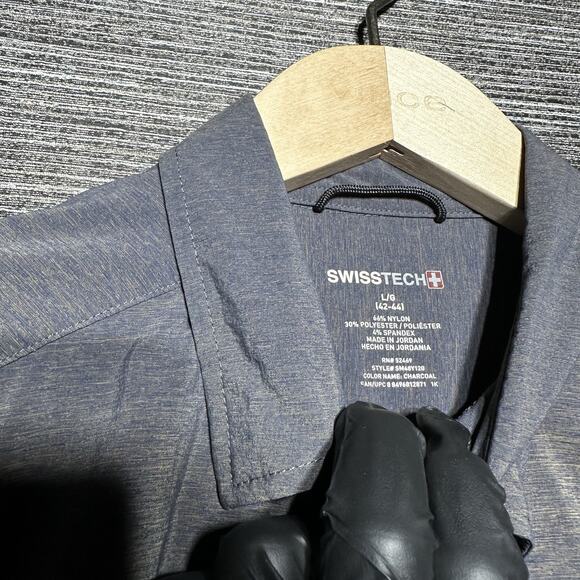 Swiss Tech Shirt Men's L Blue Long Sleeve Button Nylon Outdoor Hiking SM48Y120 - Picture 3 of 13